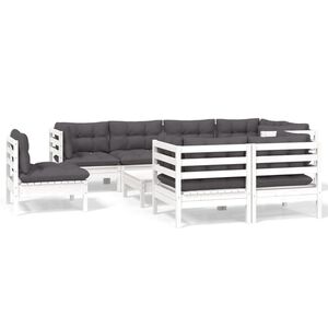vidaXL Hagesofagruppe med puter 9 deler hvit heltre furu