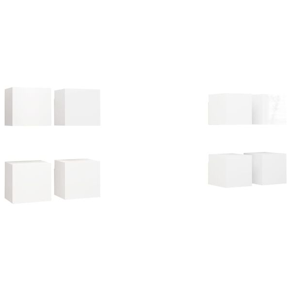vidaXL Vegghengte TV-benker 8 stk høyglans hvit 30,5x30x30 cm