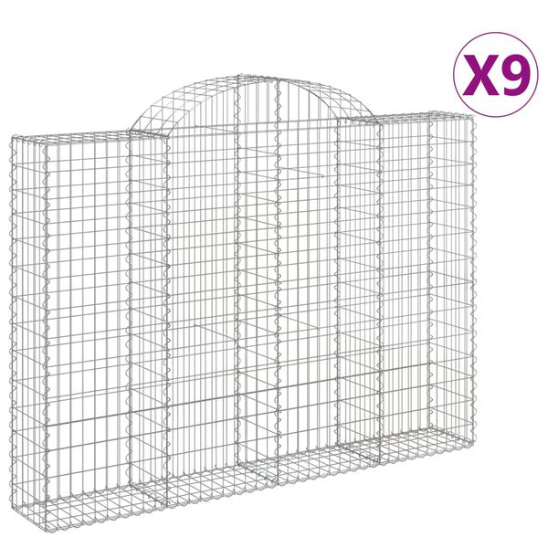 vidaXL Gabionkurver buede 9 stk 200x30x140/160 cm galvanisert jern