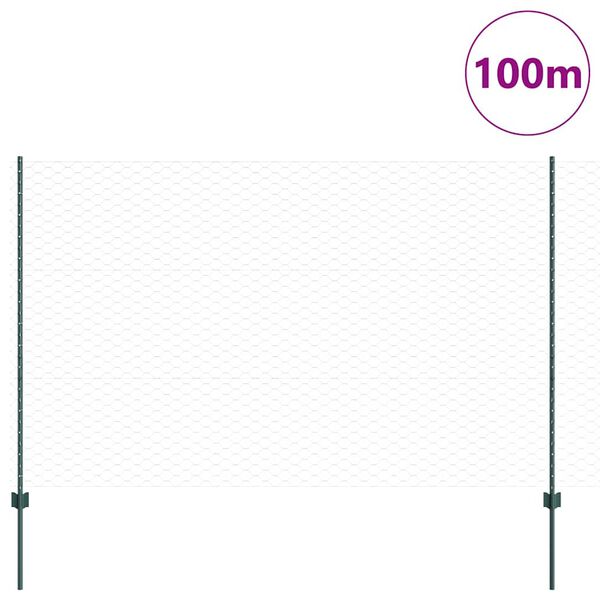 vidaXL Gjerde med stolpe gr&oslash;nn 1,6 x 100 m St&aring;l og PVC