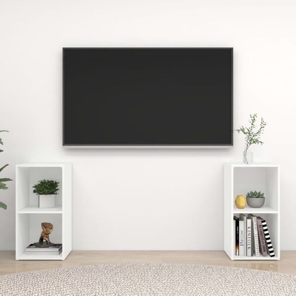 vidaXL TV-benker 2 stk hvit 72x35x36,5 cm konstruert tre