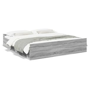 vidaXL Sengeramme med skuffer gr&aring; sonoma 200x200 cm konstruert tre