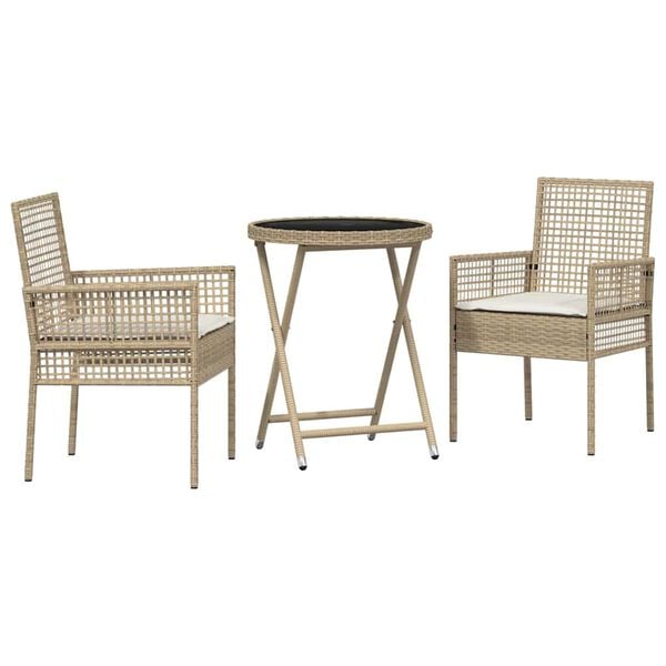 vidaXL Hage Bistro Sett 3 pcs Beige polyrotting