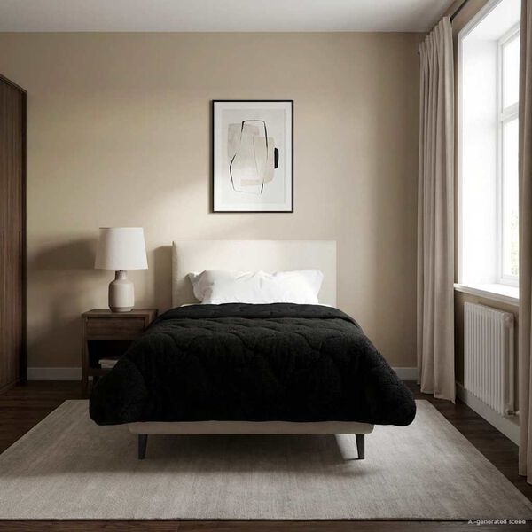 vidaXL Full &aring;r dyne Svart 135 x 220 cm Mikrofiber og Teddy fleece