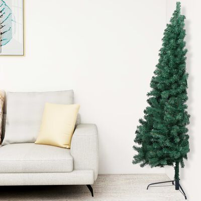 vidaXL Forhåndsbelyst kunstig halvt juletre med stativ grønn 120cm PVC