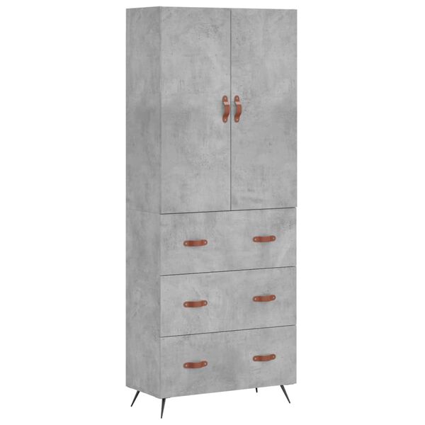 vidaXL Highboard betonggr&aring; 69,5x34x180 cm konstruert tre