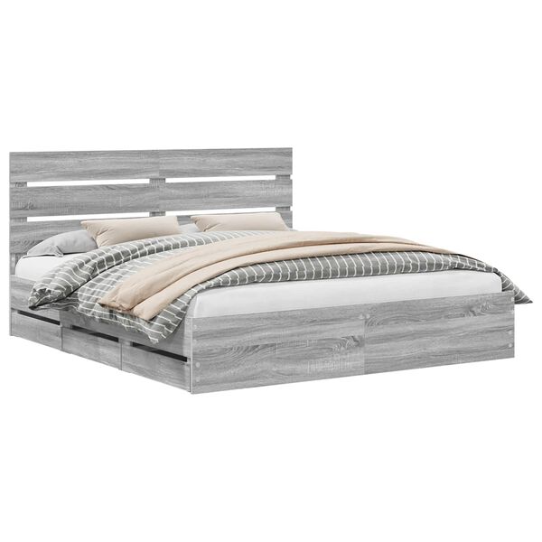 vidaXL Sengestamme med skuff Gr&aring; Sonoma 200 x 200 cm Ingeni&oslash;rtre