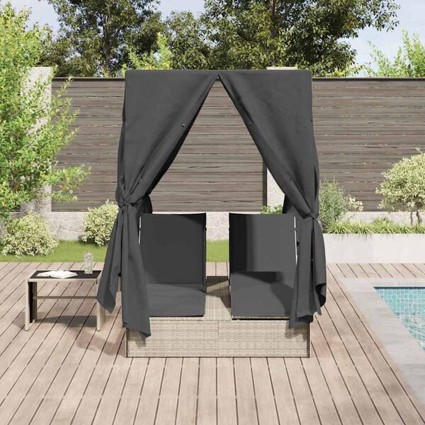 vidaXL Dobbel Solseng med Tak Lysegr&aring; 205 x 129 x 200 cm PE rattan