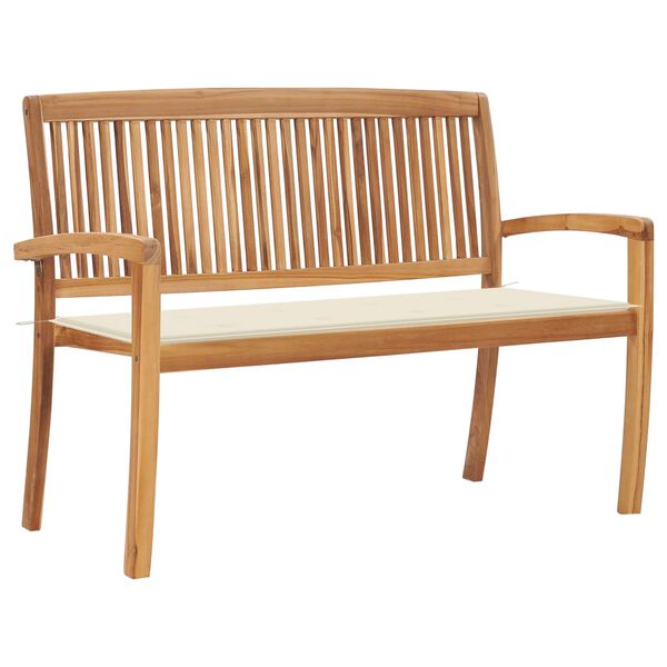 vidaXL Stablebenk med pute 128,5 cm heltre teak