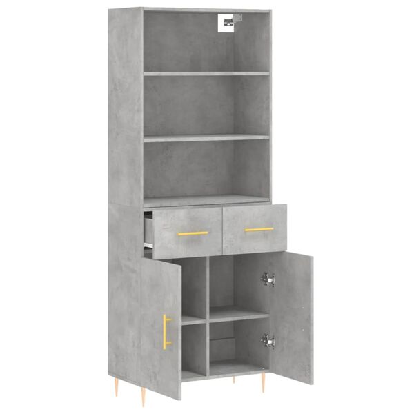 vidaXL Highboard betonggr&aring; 69,5x34x180 cm konstruert tre