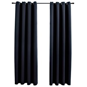vidaXL Lystette gardiner med metallringer 2 stk svart 140x175 cm