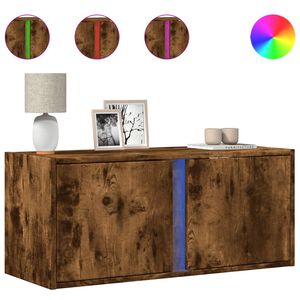 vidaXL Vegghengt TV-benk med LED r&oslash;kt eik 80x31x35 cm