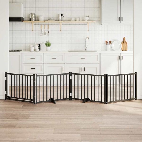 vidaXL Hundeport d&oslash;r sammenleggbar 4 paneler svart 320 cm heltre gran