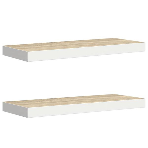 vidaXL Flytende vegghyller 2 stk eik og hvit 60x23,5x3,8 cm MDF