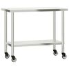vidaXL Kj&oslash;kkenbenk med hjul 110x55x85 cm rustfritt st&aring;l