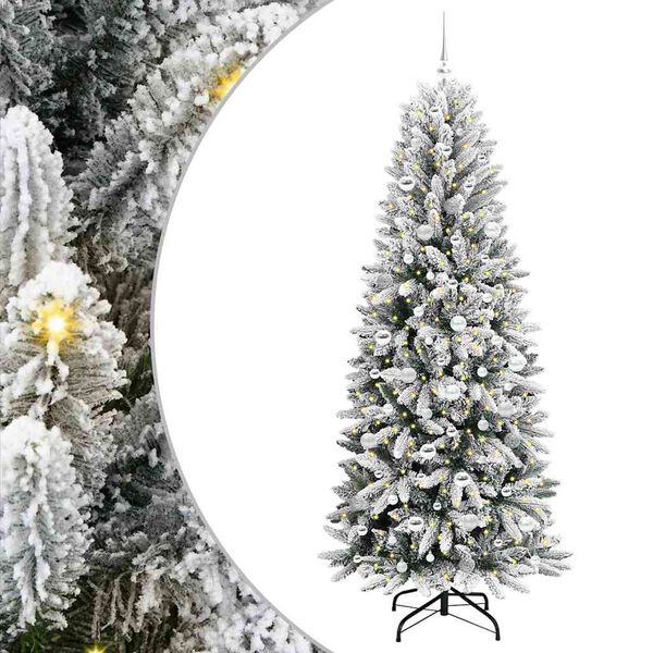 vidaXL Kunstig juletre med 300 LED Hvit 210 cm PVC, plast, st&aring;l og PE