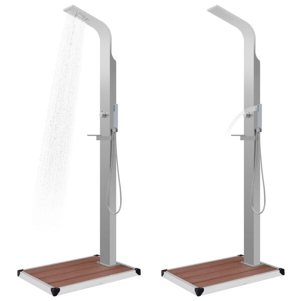 vidaXL Utendørs dusj med brett WPC rustfritt stål