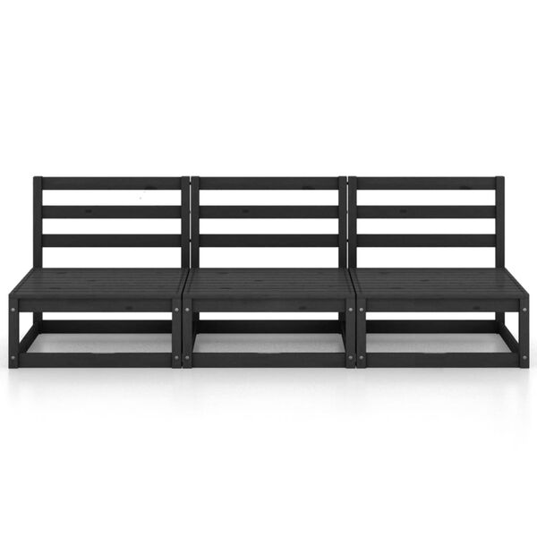 vidaXL 3-seters hagesofa svart heltre furu