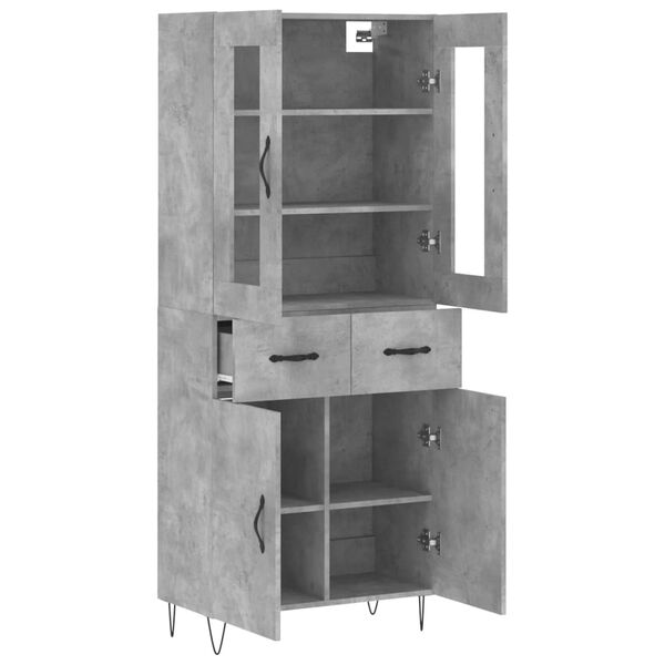 vidaXL Highboard betonggr&aring; 69,5x34x180 cm konstruert tre
