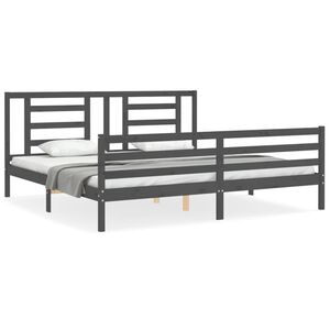 vidaXL Sengeramme med hodegavl gr&aring; 200x200 cm heltre