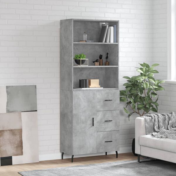 vidaXL Highboard betonggr&aring; 69,5x34x180 cm konstruert tre