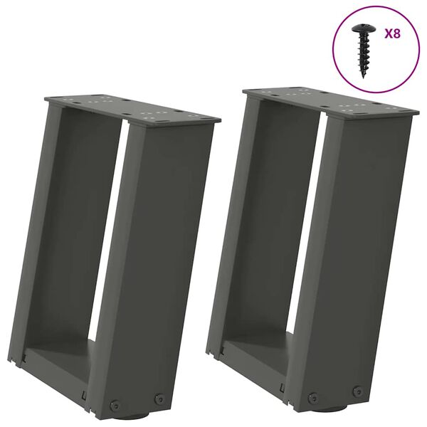 vidaXL Salongbordben U-formet 2 stk antrasitt 30x(30-31) cm st&aring;l