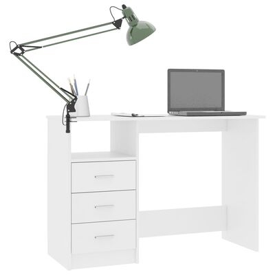 vidaXL Skrivebord med skuffer hvit 110x50x76 cm sponplate
