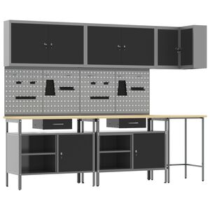 vidaXL Sett med arbeidskabinetter med skuff 10 pcs Svart og Gr&aring;