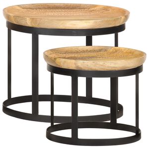 vidaXL Runde sidebord 2 stk heltre mango og st&aring;l