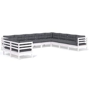 vidaXL Hagesofagruppe med puter 10 deler hvit heltre furu