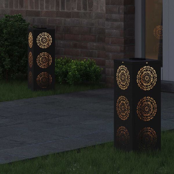 vidaXL Solenergi LED stibelys 2 pcs Svart Kaldvalset st&aring;l