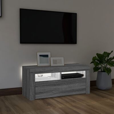 vidaXL TV-benk med LED-lys grå sonoma 90x35x40 cm