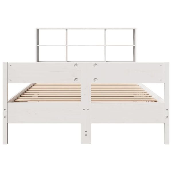 vidaXL Seng med bokhylle uten madrass hvit 140x190 cm heltre furu