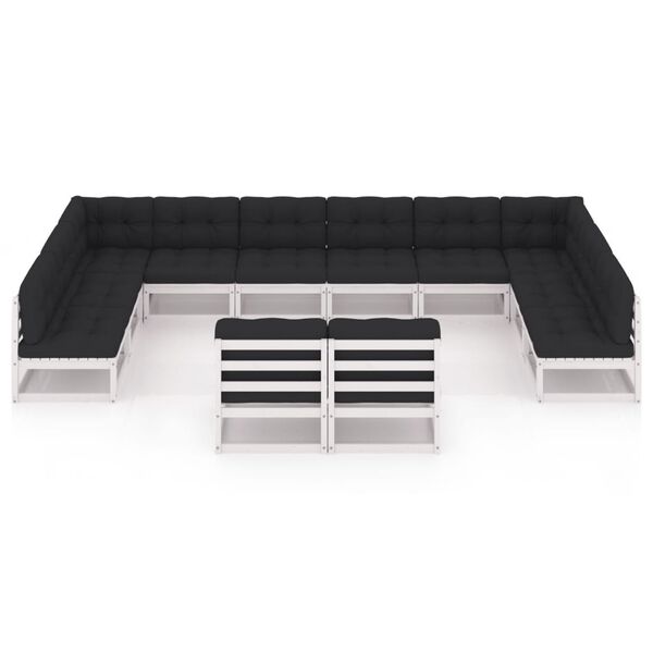 vidaXL Hagesofagruppe med puter 12 deler hvit heltre furu