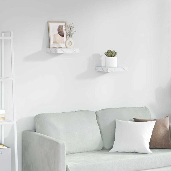 vidaXL Vegghylle 2 pcs Hvit marmor 23 x 23,5 x 4 cm Konstruert tre