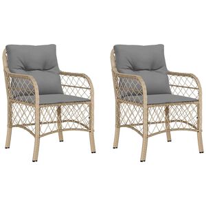 vidaXL Hagestoler med puter 2 stk blandet beige polyrotting