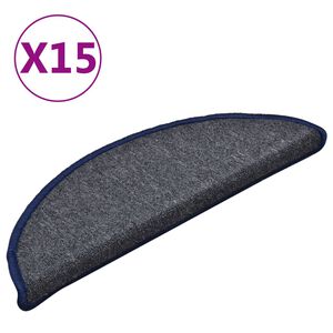 vidaXL Trappematter 15 stk 56x17x3 cm m&oslash;rkegr&aring; og bl&aring; halvrund