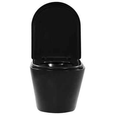 vidaXL Veggmontert toalett kantløst keramikk svart