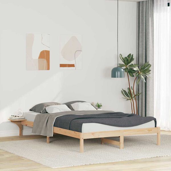 vidaXL Sengestamme med Sidebord Naturlig 160 x 210 cm Massiv furu