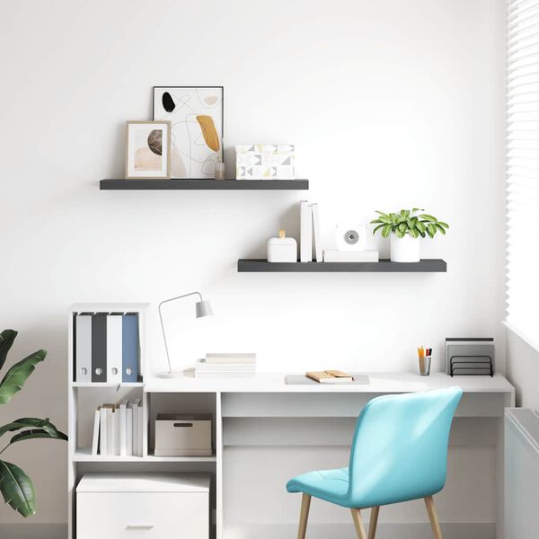 vidaXL Flytende vegghyller 2 stk h&oslash;yglans gr&aring; 90x23,5x3,8 cm MDF