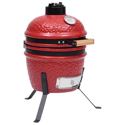vidaXL Kullgrill med røyker Kamado keramisk 56 cm rød