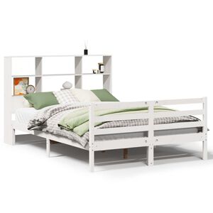 vidaXL Seng med bokhylle uten madrass hvit 160x200 cm heltre furu