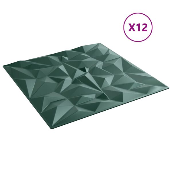 vidaXL Veggpaneler 12 stk grønn 50x50 cm XPS 3 m² ametyst