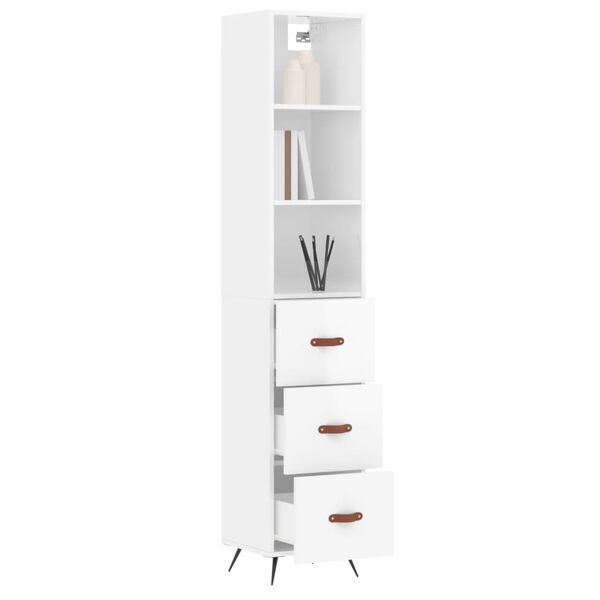 vidaXL Highboard h&oslash;yglans hvit 34,5x34x180 cm konstruert tre