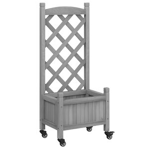 vidaXL Plantekasse med espalier og hjul gr&aring; heltre gran