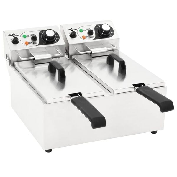 vidaXL Dobbel elektrisk frityrkoker rustfritt st&aring;l 12 L 4000 W