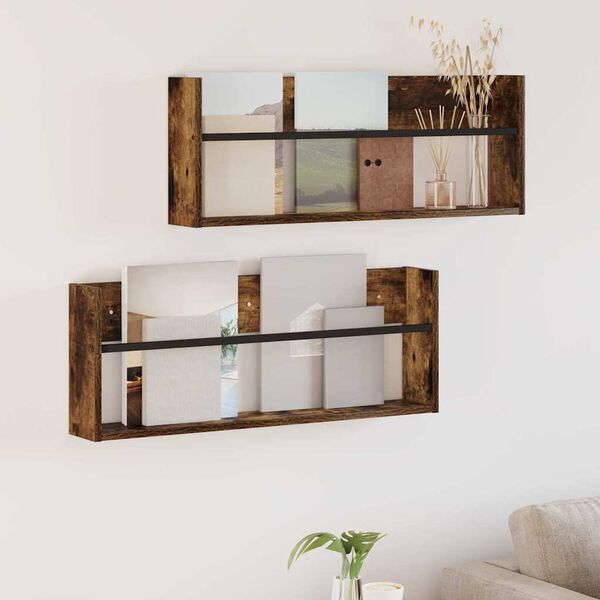 vidaXL Magasinreol 2 pcs R&oslash;kt eik 80 x 12 x 30 cm Konstruert tre