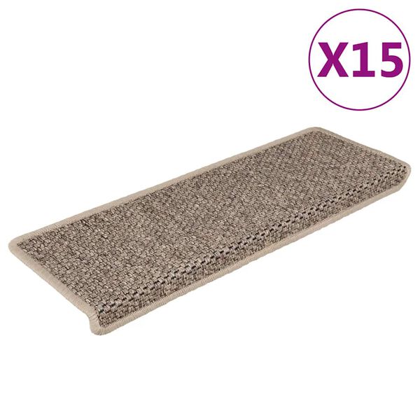 vidaXL Selvklebende trappematter sisal 15 stk 65x21x4 cm mørk beige