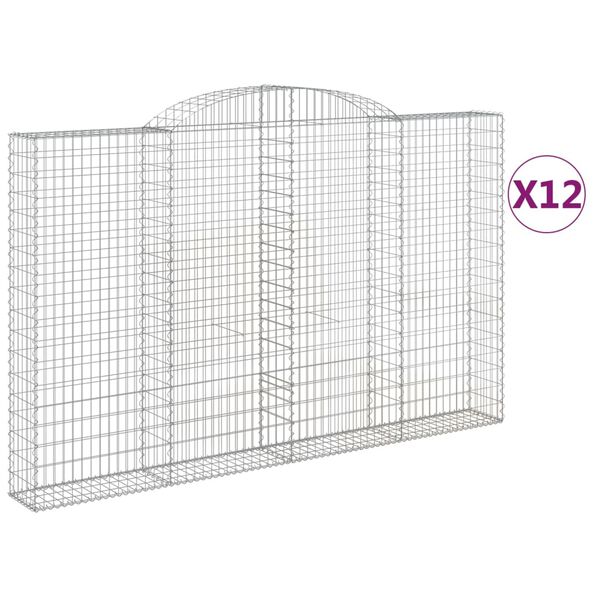 vidaXL Gabionkurver buede 12 stk 300x30x180/200 cm galvanisert jern
