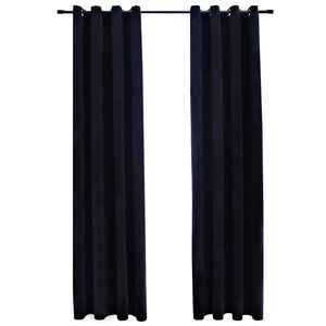 vidaXL Lystette gardiner med ringer 2 stk fl&oslash;yel svart 140x175 cm